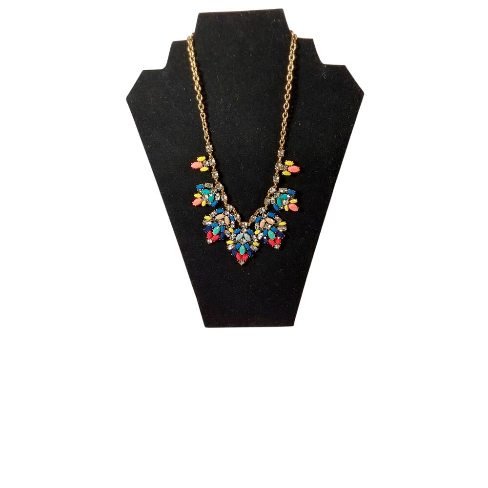 J Crew Colorful Statement Bib Necklace Rhinestones Boho Chunky Glam